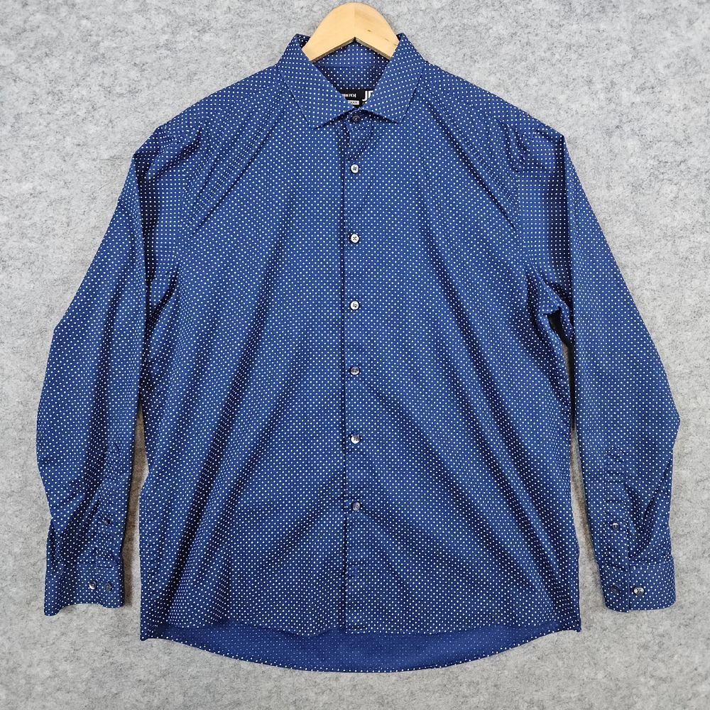 JF J Ferrar Stretch Men's Dress Shirt Size L 16-16 1/2 - 34-35 Blue With Diamond
